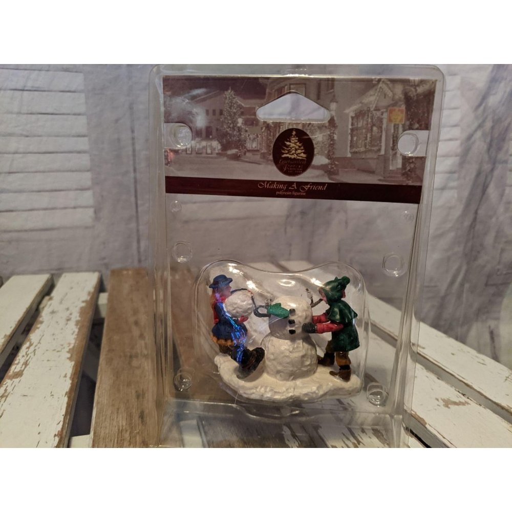 Enchanted Forest Making A Friend Snowman Polyresin